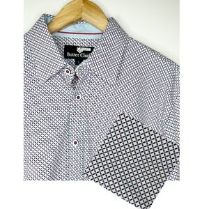 ButterCloth Men’s Geometric Print Cotton Flip Cuff Button Down Shirt Size Large